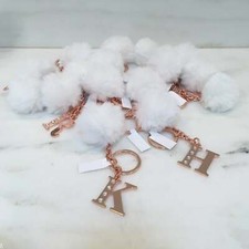 White POM POM LETTER INITIAL KEY CHAIN