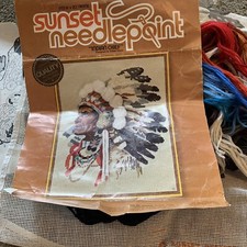Indian Chief Sunset Stitchery Designs Needlepoint Kit 6720 vtg 1978