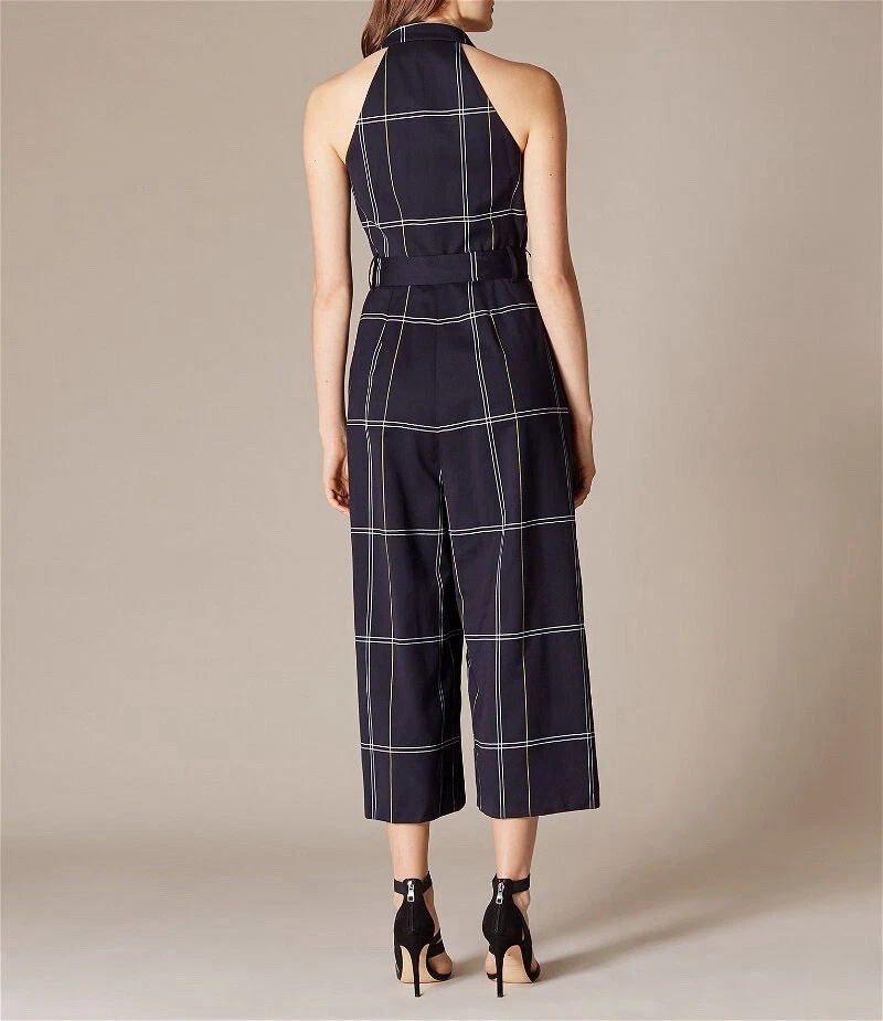 Mono KAREN MILLEN UK10 EU38 US6 Esmoquin a Medida Cuello Halter Cuadros Azul Marino Foto 3 de 4