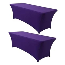 Obstal 6ft Spandex Table Cover for Standard Folding 6 Ft | 2 Pack Dark Purple
