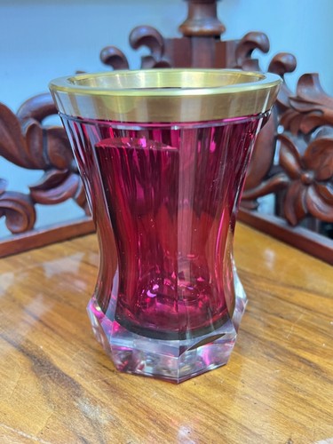 Antique Biedermaier Bohemian Czech Cur Crystal Ruby Glass Gold Tumbler Cup - Picture 4 of 9