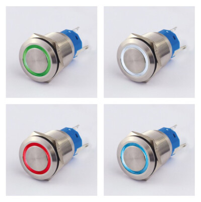 Druck-Taster Schalter Edelstahl Ø 19 Leuchtring 230 V Schließer Öffner 5 A 14959