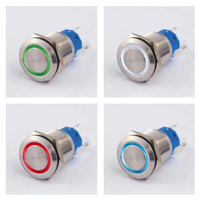 Druck-Taster Schalter Edelstahl Ø 19 Leuchtring 230 V Schließer Öffner 5 A 14959