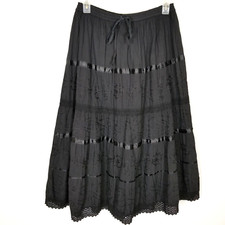 VTG Broomstick Maxi Skirt Womens One Size Drawstring Waist Whimsigoth Y2K Black