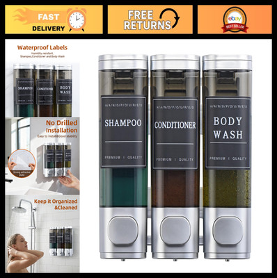 3-Chamber Wall-Mounted Shampoo & Conditioner Dispenser, No Drill, Leak-Proof, 10