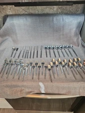 VTG Stanley Roberts Stainless Flatware XL Lot 49 Pc MCM Black MATADOR Pattern 