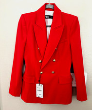 NWT ZARA DUBBLE BREASTED RED BLAZER JACKET, W LINING GOLD TONE BUTTONS ,SZ:S