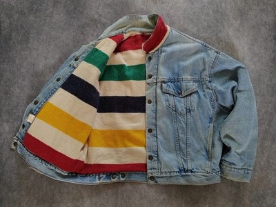 Vintage Herren Levi's Hudson Bay Point Decke gefüttert Denim Trucker Jacke Größe L/XL 