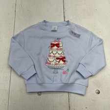 Gap Sweatshirt Girls 3T Blue Fleece Pullover Cake Cherry Bow Party Graphic