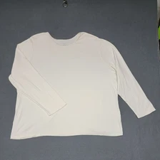 CJ BANKS~ Women 2X Cream Long Sleeve 100% Cotton Round Neck Pullover Classic Tee