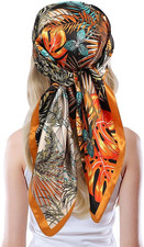 Like Silk Head Scarf for Women, Large Square Satin Scarf - Lavish Soft Fashion A