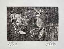 SALVO MANGIONE "Natura morta" , 1979 - 2015 rara acquaforte originale firmata