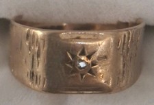 9ct Gold hallmarked  Star Set Diamond Gypsy Ring  Signet Ring Size O/ P 3.92g