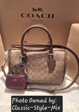 COACH ROWAN SATCHEL/C-BODY IN SIGNATURE TAN/BROWN  BAG CHARM;CV961;NWT;RET: 497