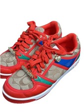 Coach Womens Sz 6M Oriana Monogram Lace Up Sneaker Gold And Rhinestone Charms
