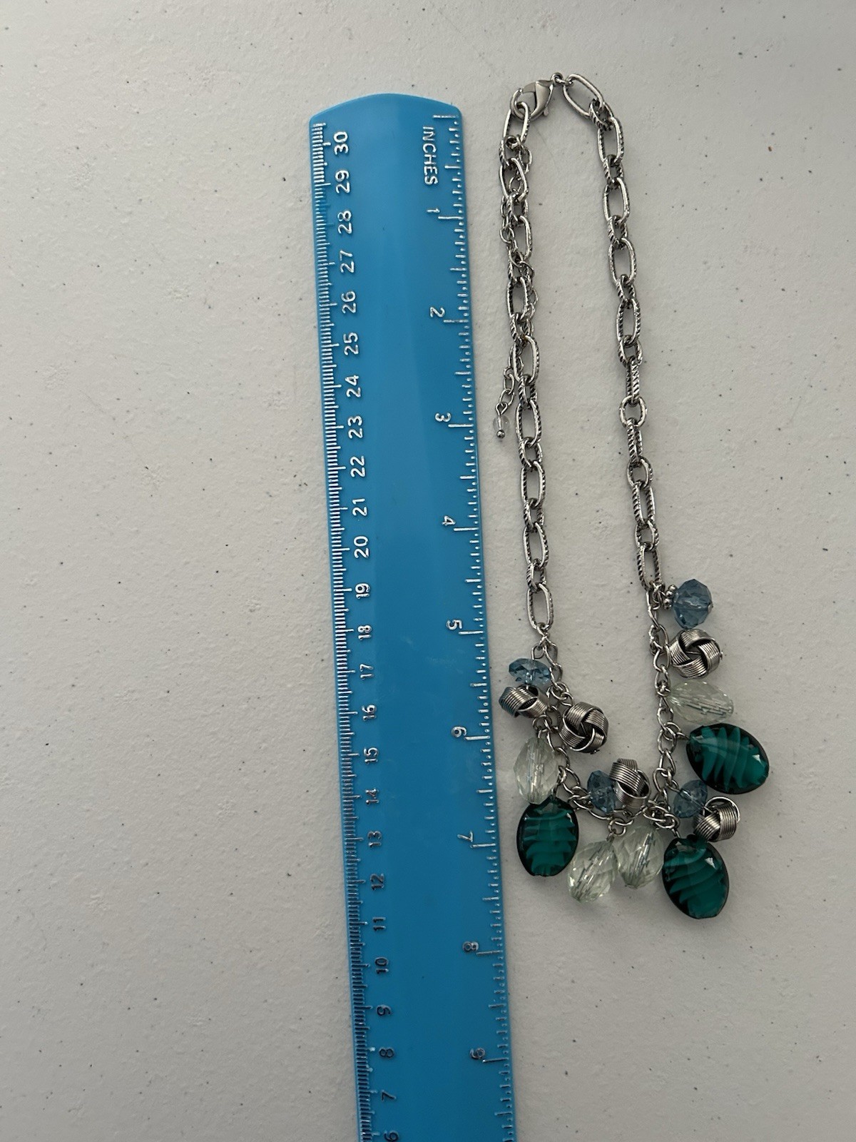 Teal/Silver Statement Small Necklace - Missing Ch… - image 3