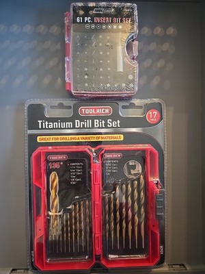 Toolrich Titanium 17 PCS Drill Bit Set 1/16''-1/4'' HSS + 61 PC Insert Tool Shop