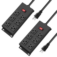 JUNNUJ 20 Amp Power Strip Heavy Duty 2 Pack, Garage 6 Outlets Metal 12 Gauge ...