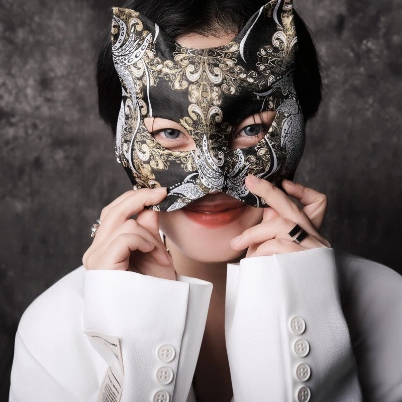 Women Mask Cosplay Fox Spirit Matchmaker Eye Mask Gold Foil Halloween Display - Image 2 of 4