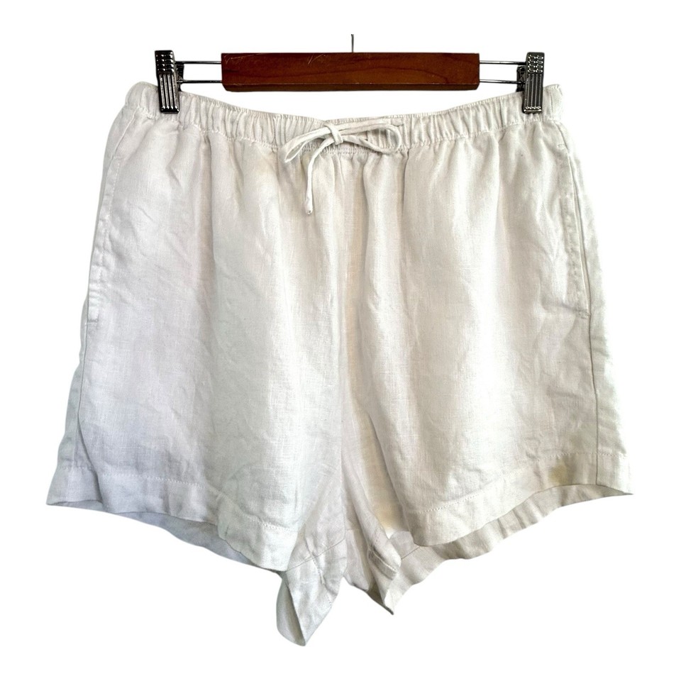 Academy Women Size 12 M White Linen Pull On Drawstring Shorts