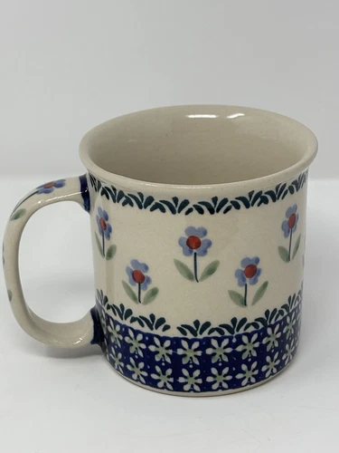 Polish Pottery Coffee Cup/Mug Blue Daisy Hand Ceramika Artystyczna
