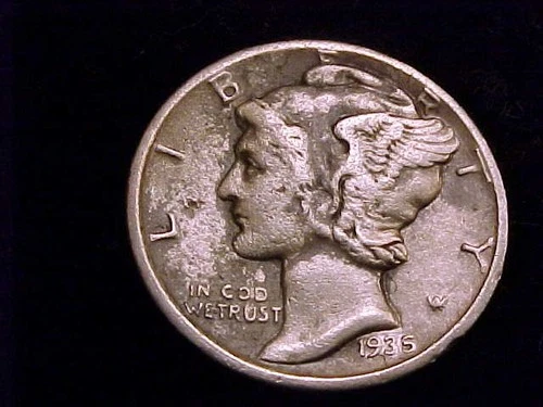 1935-D  Mercury Dime, Fine Grade.