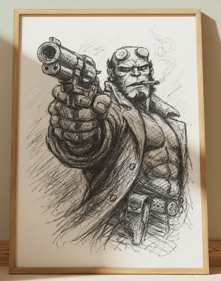 HELLBOY DRAWING PRINT PORTRAIT SKETCH 8'' x 10''  HELLBOY WALL ART HOME DECOR