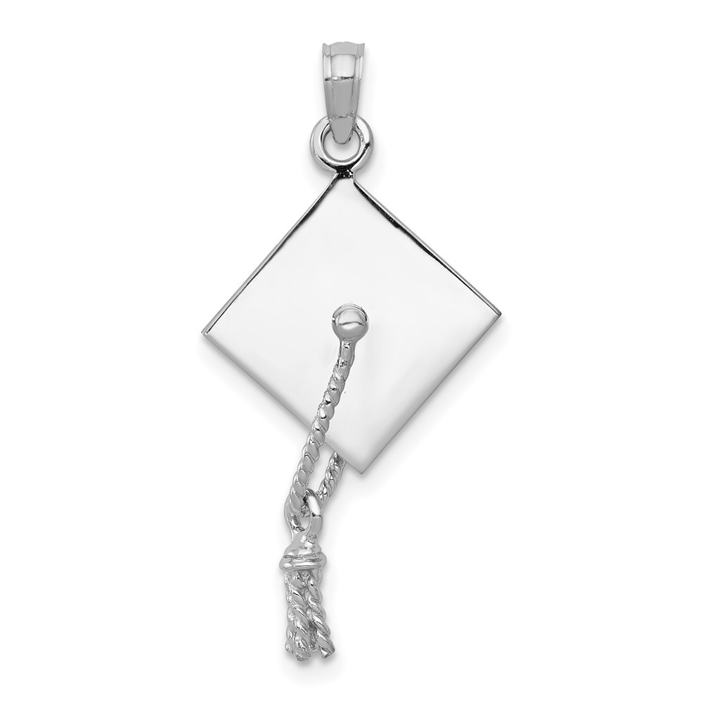 10K White Gold 3-D Graduation Cap with Moveable Tassle Charm Pendant 1.96gm