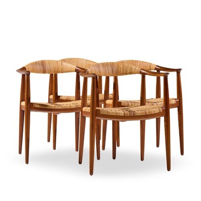 Hans Wegner for Johannes Hansen JH 501 Cane and Teak Dining Chairs - Set of 4