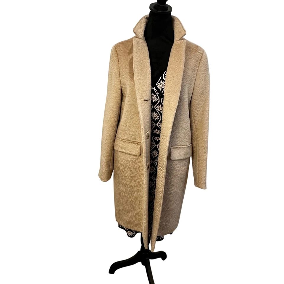 Abrigo Cinzia Rocca Mezcla Lana Alpaca Beige Largo Medio Hecho en Italia Talla 6 EE. UU./42 Foto 2 de 4