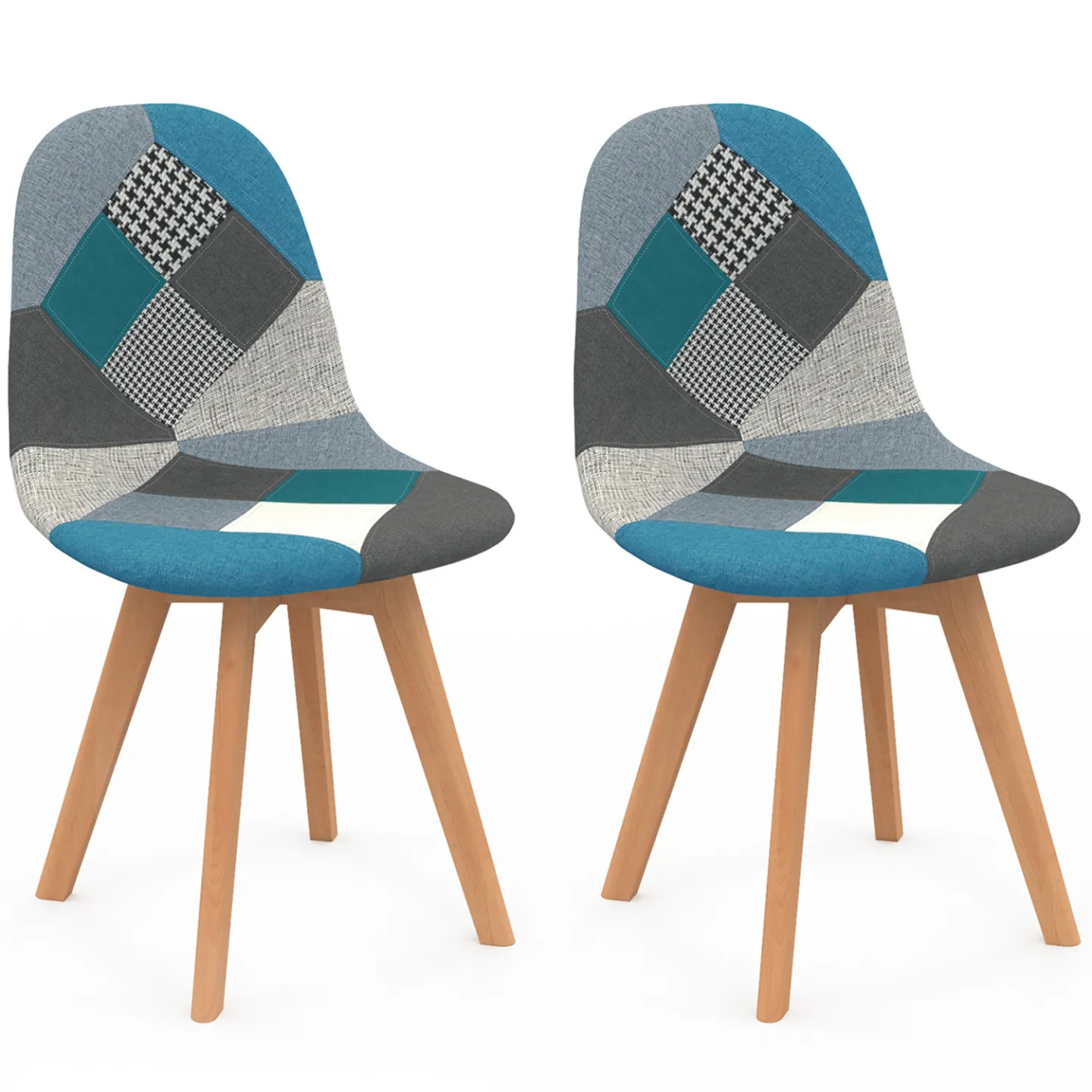 Chaise scandinave SARA patchwork bleu pour sublimer votre coin bureau