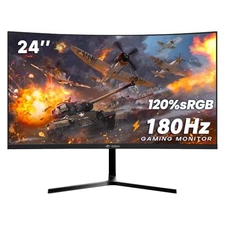 CRUA 24” Curved Gaming Monitor, 180Hz/144Hz FHD 1080P, Support 120% sRGB, AMD