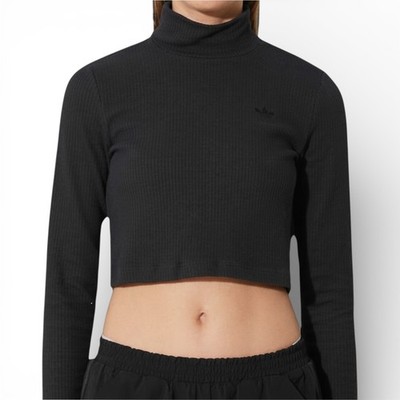 Adidas Pullover Damen S Schwarz Sweatshirt Cropped Rib Oberteil Trefoil Logo