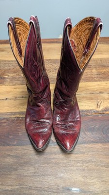 Dan Post Mens Burgundy Leather Western Boot Size  10.5  D Made in Spain