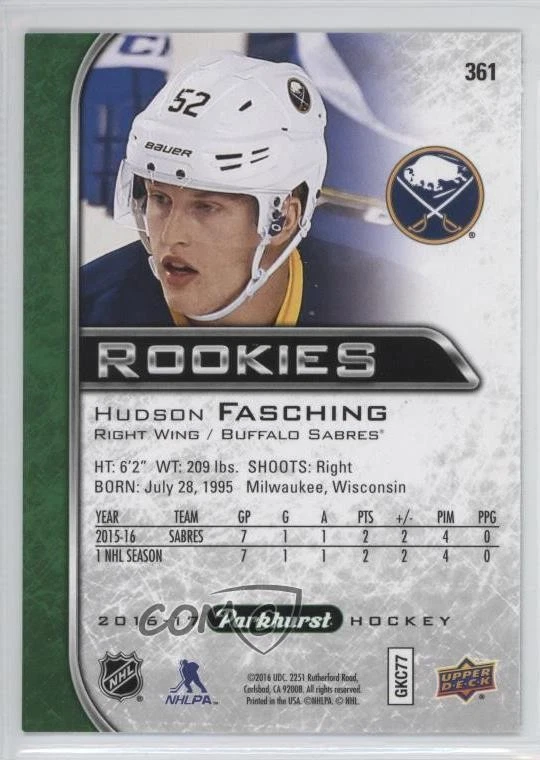2016-17 Upper Deck Parkhurst Hudson Fasching #361 Rookie RC - Image 2 of 2