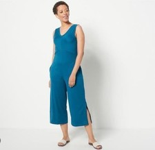 Cuddl Duds Flexwear V-Neck Jumpsuit-Viridian Teal-XS-A373506-NEW