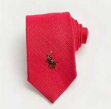 Polo Ralph Lauren Tie Pink 100% Linen Embroid...