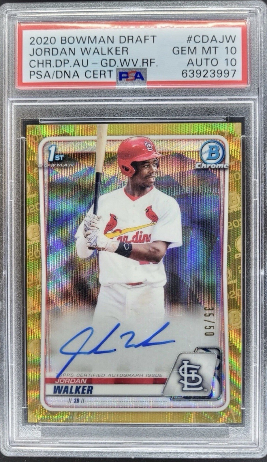 2020 Bowman Chrome Draft Jordan Walker Auto Gold Wave /50 PSA 10 Auto 10