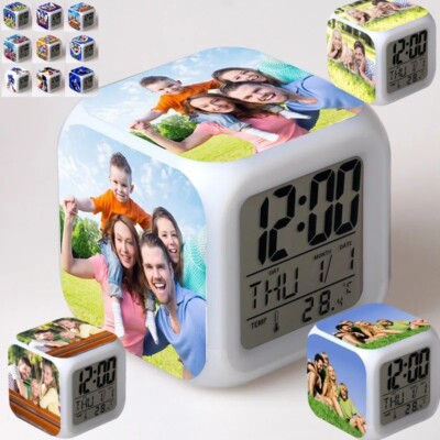 Custom LED alarm clock 7 colors thermometer night light decoration with your photo 