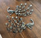 <!--F#f_0-->Vintage Pair Original Metal Peacocks Mid Century Wall Art <!--F/-->
