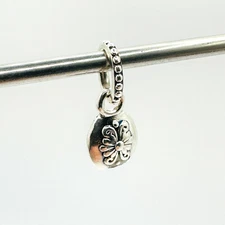 PANDORA 925 Sterling Silver Floral Dangle Charm Oval Token Pendant Bracelet ALE