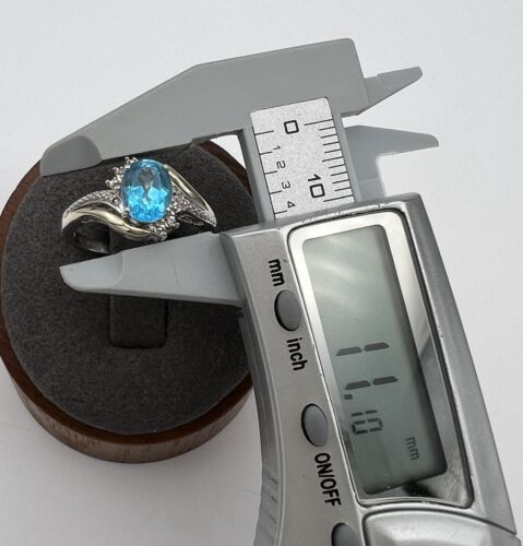 Anello Alwand Vahan AV argento 925 oro 10 kt accento diamante topazio blu misura 6,75 - Foto 8 di 12