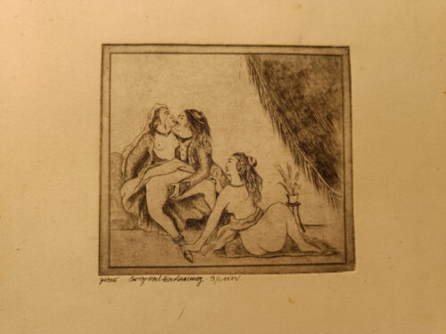 Erotische Darstellung Radierung signiert Zuber um 1900 guter Zustand - Bild 1 von 6