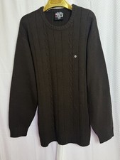 South Pole Cable Knit Sweater Men's Large Pullover Crewneck Brown Y2K Acrylic