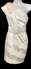 Valentino Dress White Silk And Linen One Shouldered Wide Belt Size 4