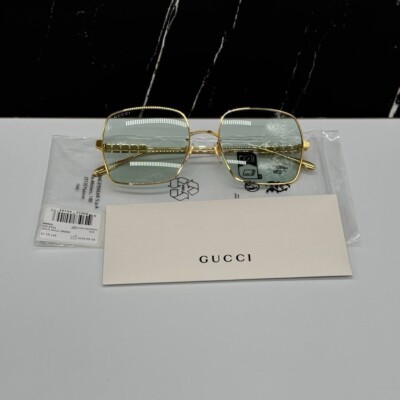 NEW GG1434S 003 GUCCI GOLD GREEN SQUARE METAL WOMEN GUCCI