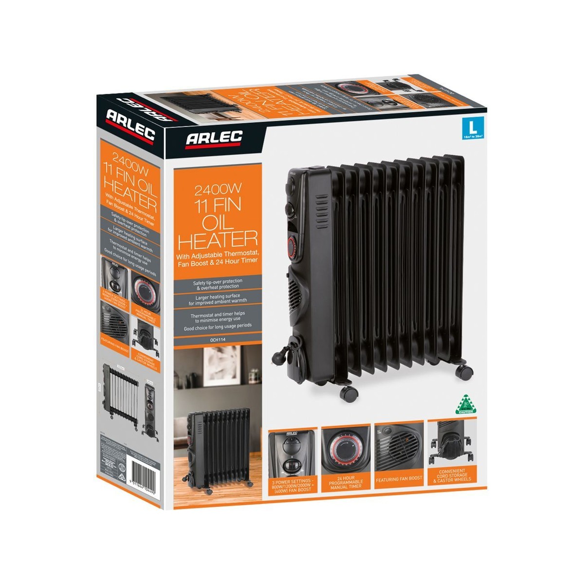 Arlec 2400W 11 Fin Oil Heater With Fan Boost | eBay