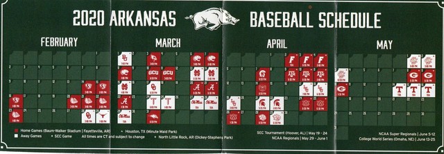 Arkansas Razorbacks Baseball 2020 SEC Schedule Poster Heston Kjerstad ...