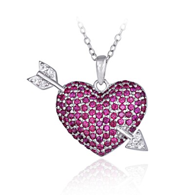 925 Sterling Silber Lab Created Rubin Edelstein Herz und Pfeil Halskette