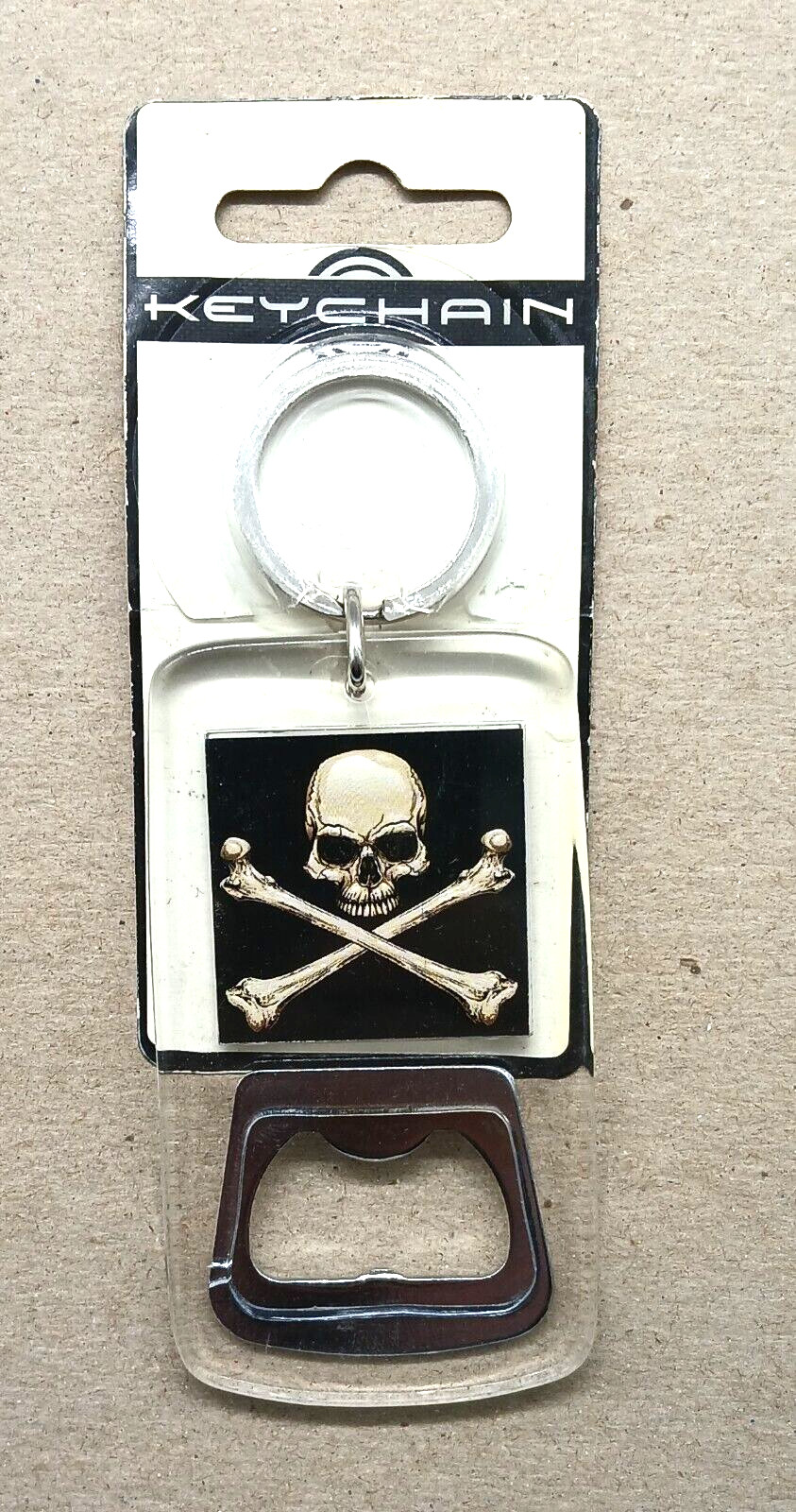 Vintage NOS Skull and Bones Bottle Opener Keyring Keychain